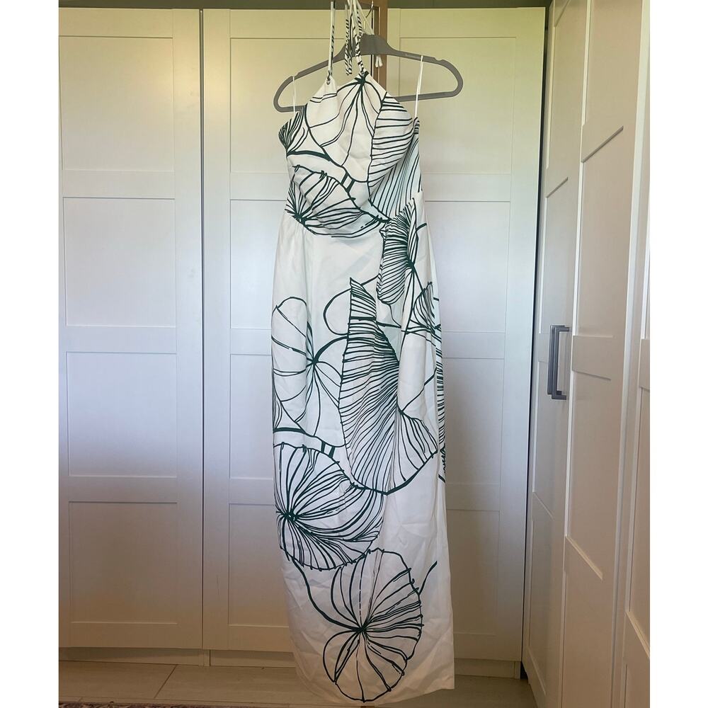 NWT: Reiss Lexi Floral Sketch Halter Neck Maxi Dress in White / Green - Picture 6 of 13